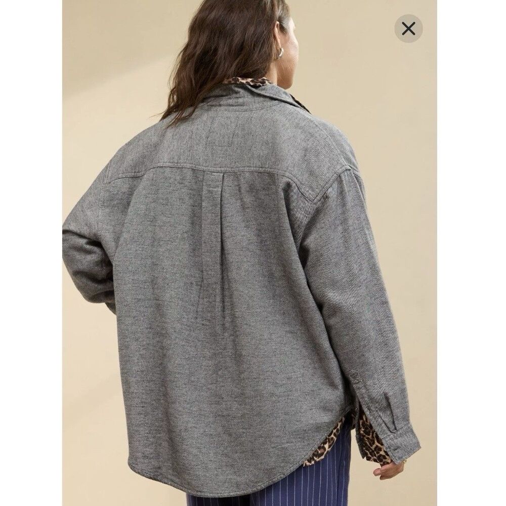 Aerie Anytime Fave Twill Flannel Shirt Women’s XL  Gray Striped Oversized Button - Picture 14 of 14